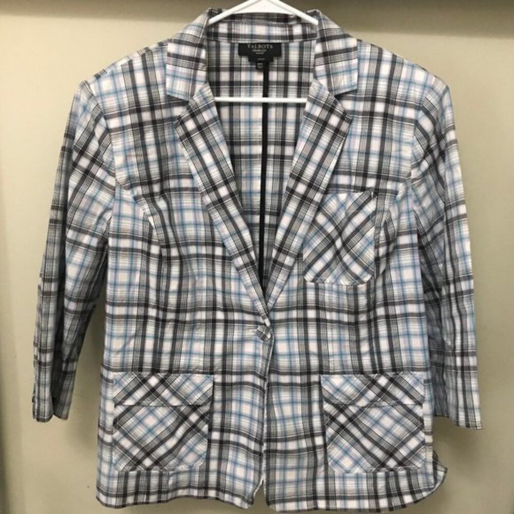 Talbots Blue/White Plaid Blazer, Padded Sh…
